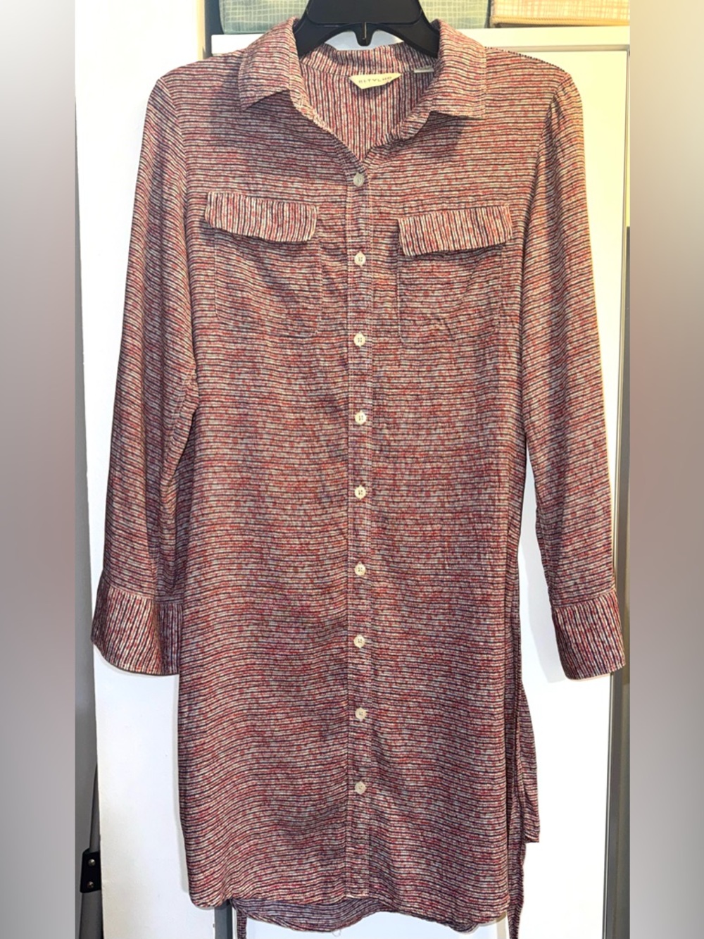 Anthropologie X 11 •1 • TYLHO striped button down Shirtdress w/ tie belt large
